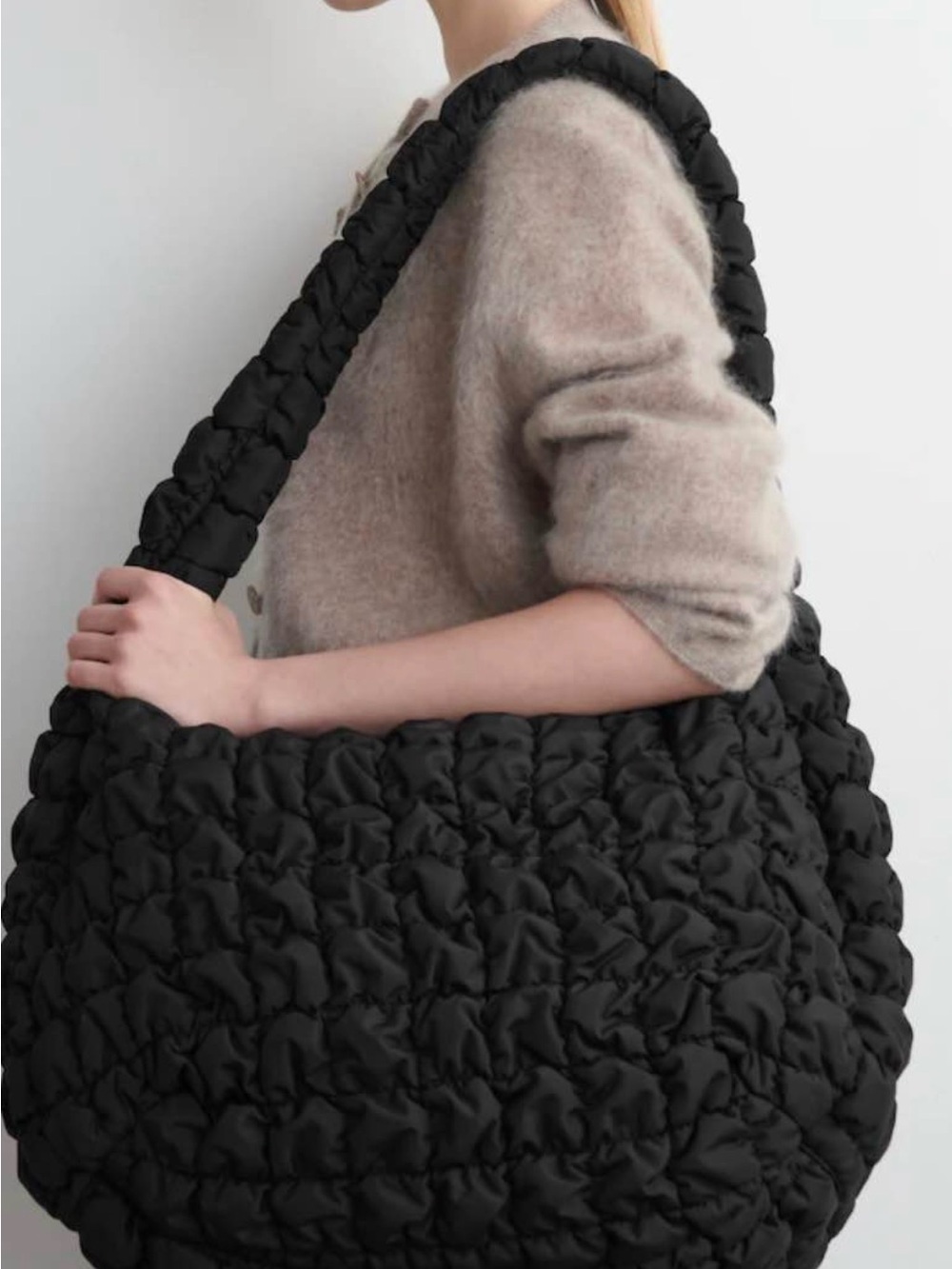 Quilted Puffer Tote Bag - Black